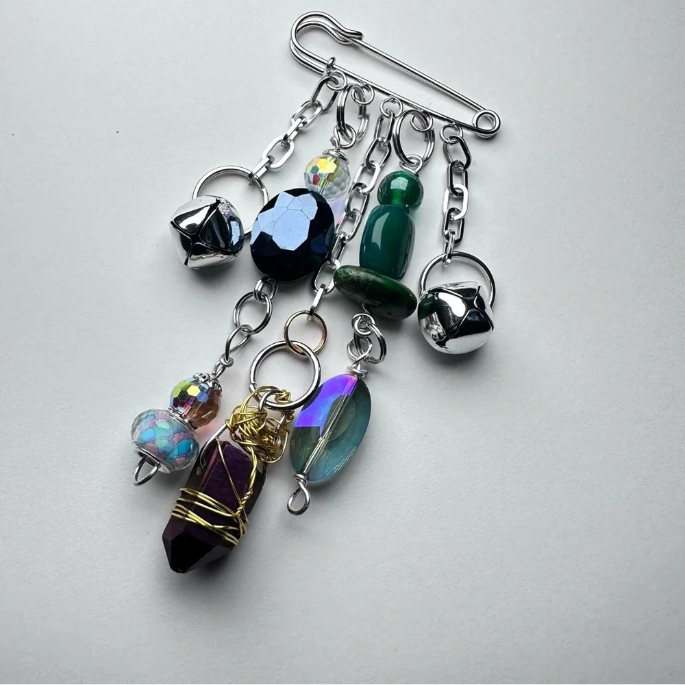 Brooch Pin Hand Crafted | Glass Beaded Artisan Multicolor Wire-Wrapped OOAK